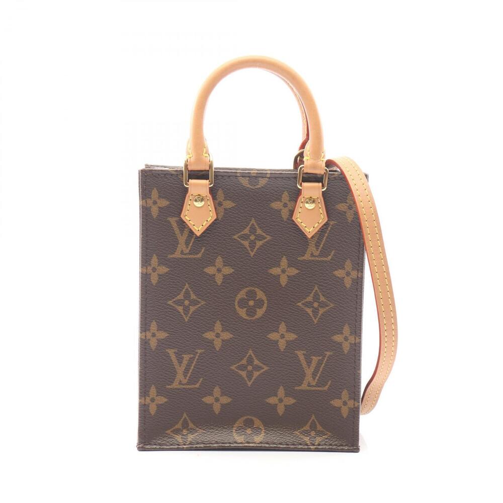 Louis Vuitton Sac Plat Handbag Canvas Leather Monogram Brown